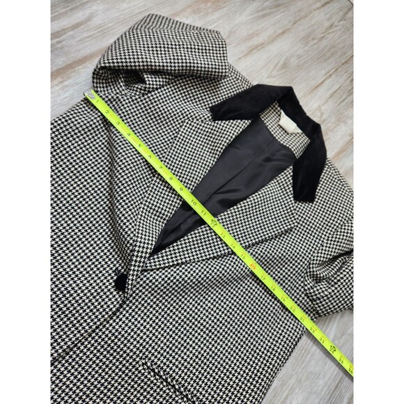VTG Sellecca Houndstooth Blazer Jacket  Tweed Velvet Black White 3/4 Sleeve 12P - Picture 4 of 7